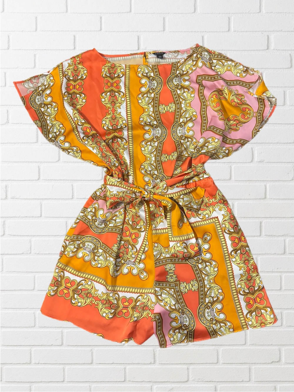 Women's Orange & Pink Printed Short Jumpsuit